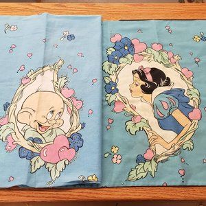 Sweet pair Vintage Disney Pillow cases Snow White Dopey Dwarf each case flips